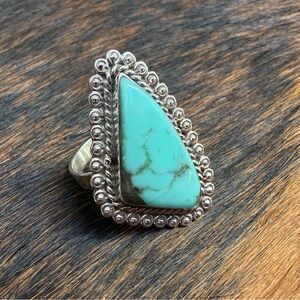 Turquoise 925 Sterling Silver Statement Ring | Adjustable Size 6.5-10.5 | New